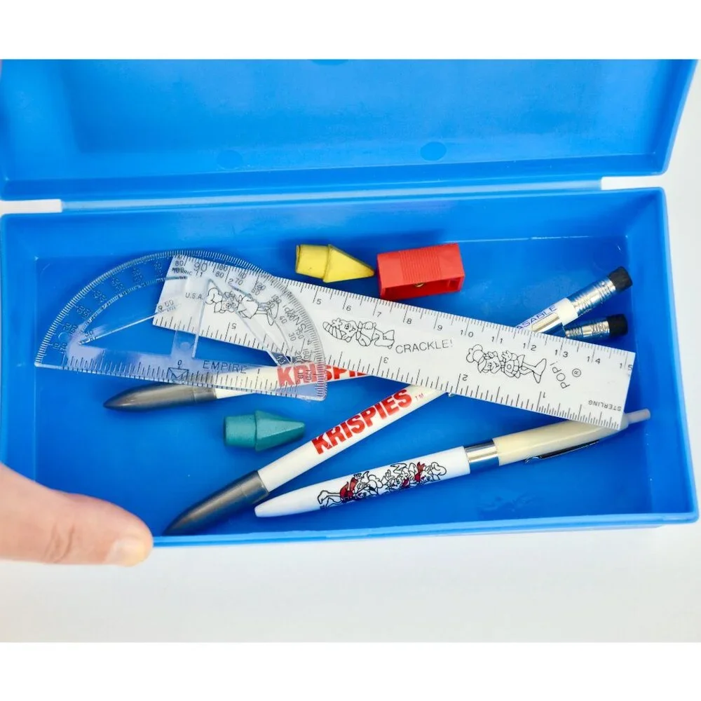 1982 Rice Krispies Blue Pencil Box with Contents